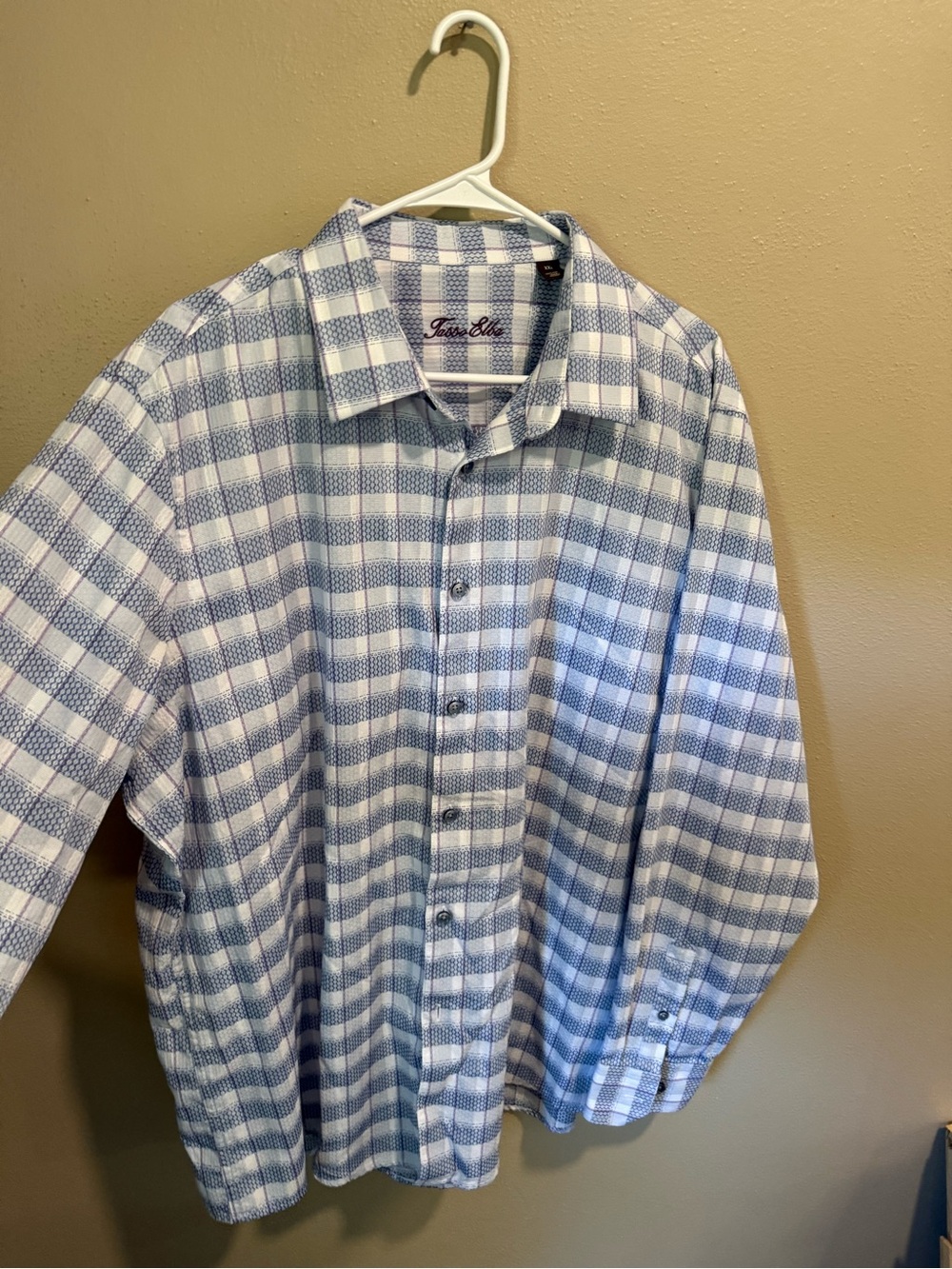 Tasso Elba Light Blue and White Checked Button-Down Shirt